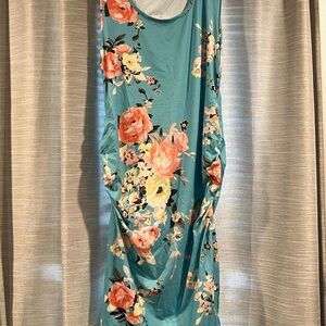 Floral Sleeveless Maxi Dress - Teal and Multicolor